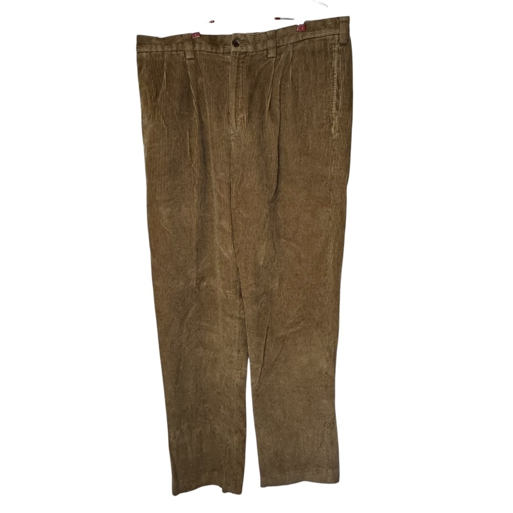 L.L Bean Mens Pants Classic Fit Pleated Corduroy Pockets Straight Leg Tan Sz. 36